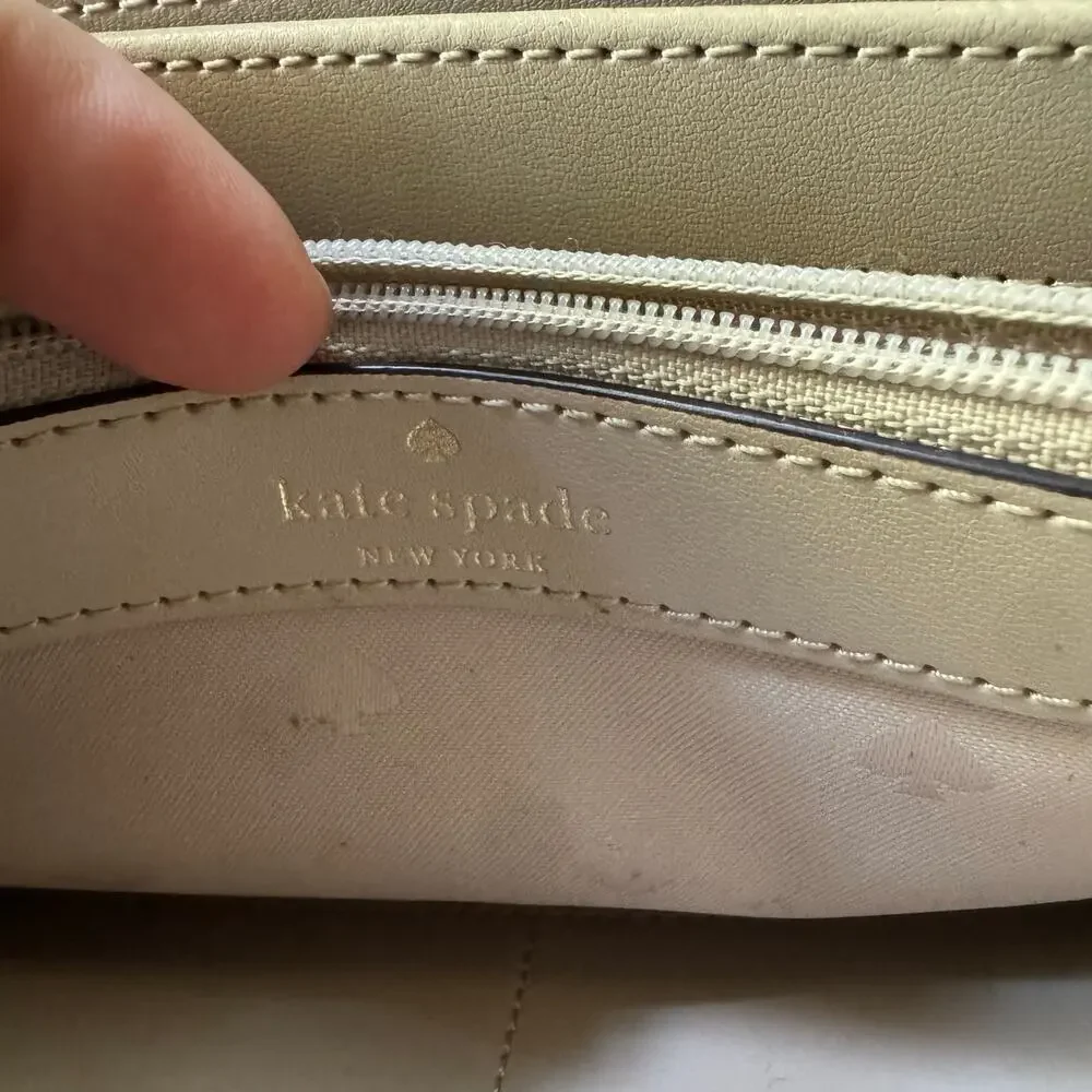 Kate Spade Zip Around pale pink Wallet Continental Card Holder Pocket‎ gold logo